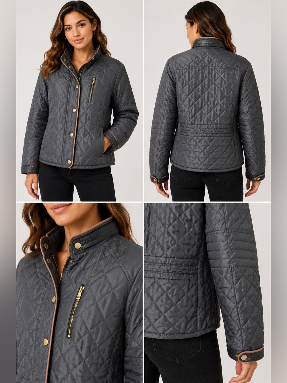 C’est Toi Black Diamond Quilted Moto Jacket - Faux Leather Trim Accent